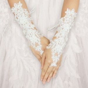 New Pearl floral lace fingerless wedding gloves